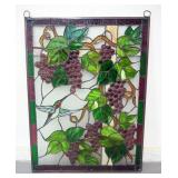 Stained Glass Style Hummingbird And Grape Panel, 19" Wide x 25" High