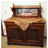 Antique 2 Drawer Buffet With Mirrored Shelf, 58" x 52" x 24"