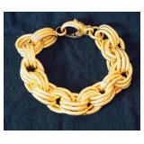 Gold Vermeil (Gold Plated Silver) Beaded 26" Necklace And Yellow Toned Bronze Triple Rolo 7" Bracele