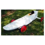 1976 Custom Built Fiberglass Soap Box Derby Racing Car With 12" Wheels, 23" x 87" x 32"