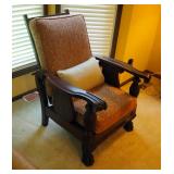 Morris Style Reclining Chair With Carved Claw Feet, 39" x 31" x 32"