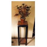 Painted And Natural Wood Plant Stand With Artificial Arrangement In 7" Pottery Vase, 34.5" x 12" x 1