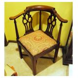 Chippendale Style Mahogany Corner Chair With Upholstered Seat