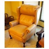 Leather Wing Back Arm Chair With Brass Nail Head Trim, 44" x 32" x 32"