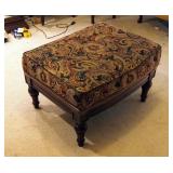 Upholstered Paisley Ottoman WIth Brass Nail Head Trim, 20" x 30" x 23"