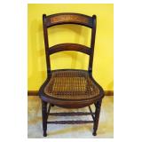 Antique Ladder Back Chair With Cane Seat, 33" x 17" x 17"