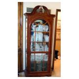 Lighted Bonnet Top Curio Cabinet With Adjustable Glass Shelves, 82" x 35.5" x 12.5", Powers On