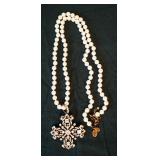 Joan Rivers Private Collection 30" Faux Pearl Necklace With Matching Costume Pendant And Bronze Fren