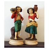 Vienna Hand Painted 6" China Pitcher With Matching 10" Plate, And Borghese Figural Statuettes, Qty 2