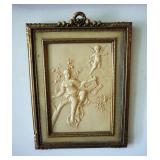 Carved Wood Tray, 10" x 15", And Framed Cherub Relief, 14" x 10"