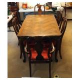Crawford Furniture Extendable Dining Room Table With Pull Out Leafs, Cabriole Legs And Shield Back D