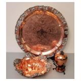 Sheffield Silver On Copper Grapevine 18" Platter With Matching 12" Bowl, Stand Included, And Copper 