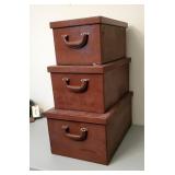 Faux Leather Wrapped Nesting Storage Boxes With Lids, Qty 3