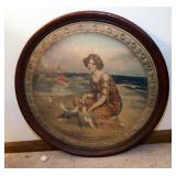 William Hounsom Byles " A Maiden Feeding Gulls" 1903 Print, 23" Diameter