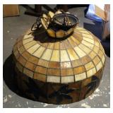 Vintage Leaded Stained Glass Hanging Light Fixture, 13" x 19" Diameter