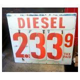 Presco E-Z Change Pressed Sign Company Vintage Diesel Flip Board Price Sign, 30" x 34.5"