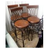 Bar Height Metal Framed Swiveled Dinning Chairs With Padded Seats, Qty 4