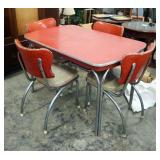 Mid Century Chrome And Vinyl Dinette Set Including Dinning Table With Leaf, 30" x 47" x 30", And Cha