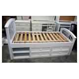 NE Kids Twin Sized Bed Frame With Four Drawer Storage And Sliding End Footboard