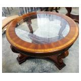 Round Formal End Tables With Beveled Glass Tops, 25" x 29" Diameter