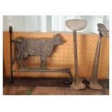 Cast Iron Cobbler Shoe Forms, Qty 2, And Cast Iron Cow Bell Hanger
