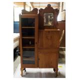 Antique Curio Secretary Cabinet On Casters, With Mirror, 68" x 36" x 13"