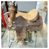 Western Leather 15" Saddle With Tooling, Includes Folding Saddle Stand