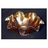 Marigold Carnival Glass Candy Dish With Ruffled Edge, Pedestaled 4.5" Dish, And 11" Swung Vase