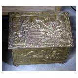 Vintage Embossed Clotted Tin Coal Chest, 14.5" x 18.5" x 12"