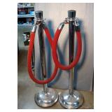 Metal Stanchons With Felt Rope, Qty 2, 41" Tall