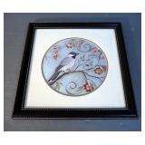 Framed Matted Under Glass Floral Bird Print 18.5" x 18.5"