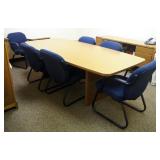 Laminate Wood Conference Table, 29" x 96" x 42.5", And 6 Upholstered Chairs
