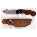 Elk Ridge Custom Design ER-198 Knife With Gut Hook, 3.25" Blade, In Leather Sheath