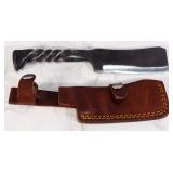 Custom Made Cleaver With Twisted Handle, From A Railroad Spike, 9.25" Overall Length, In Leather She
