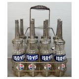 Standard Oil Company Glass Oil Bottles With Spouts, Qty 8, In Wire Carrier