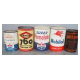 Diamond 760, Mobiloil. And Standard Super Permalube 5-Qt Cans, And Veedol And Amojell 5-lb Cans