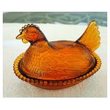 Carnival Glass Large Footed Fruit Bowl And Hen On Nest