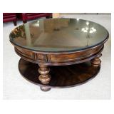 Bernhardt Coffee Table, 20.5" x 43.5" Dia. With Glass Top