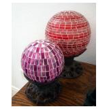Glass Globes On Metal Base, 12" Tall And 9" Tall