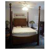 Four Poster Queen Sized Bed With Wicker Headboard/Footboard, Box Springs, And Pillowtop Mattress