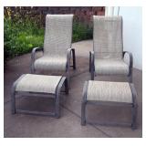 Metal Framed Patio Chairs With Mesh Seats, Qty 2, Includes Matching Ottomans