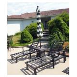 Metal Chaise Loungers, Qty 2 And Wicker Side Table, 19" x 18" x 18", With Patio Umbrella And Stone S