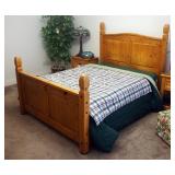 Rustic Wood And Metal Queen Size Bed, Including Headboard, 61" x 61", Foot Board, 40" x 61", Side Ra