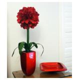 Display Tray, 12" Square, And Matching Potted Faux Hydrangea, 29" Tall