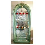 Art Deco Styled Painted Wood Lighted Curio Cabinet With Arched Top, 80.5" x 35" x 14"