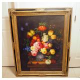 Vintage Framed Oil On Canvas Still Life Floral Painting, 48" x 38.5"