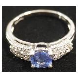 10K Platinum Ring With Blue And Clear Stones, Believed To Be Tanzanite And Sapphire, Size 6-1/2