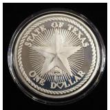 2001 State Of Texas $1 Silver Coin, 1 Troy Oz .999 Fine Silver