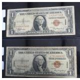 1935 A $1 Hawaii Silver Certificates, Qty 2