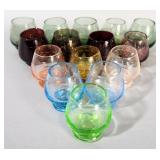 Mid-Century Modern Colored Glass Shot Glasses, Various Colors, Qty 15